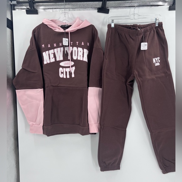 Fashion nova NY Baby Fleece Jogger Set - Brown new large - Picture 3 of 11